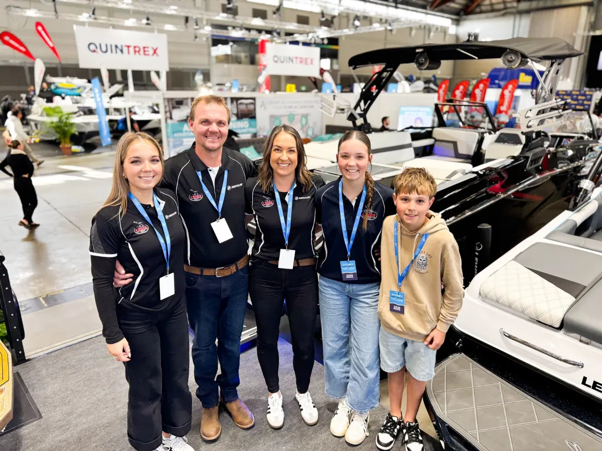 The Lewis Boats team at their stand at a boat show