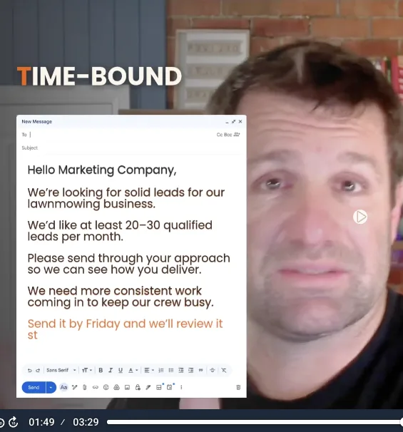 Andrew presenting the time-bound step of an ARC video lesson beside an example email