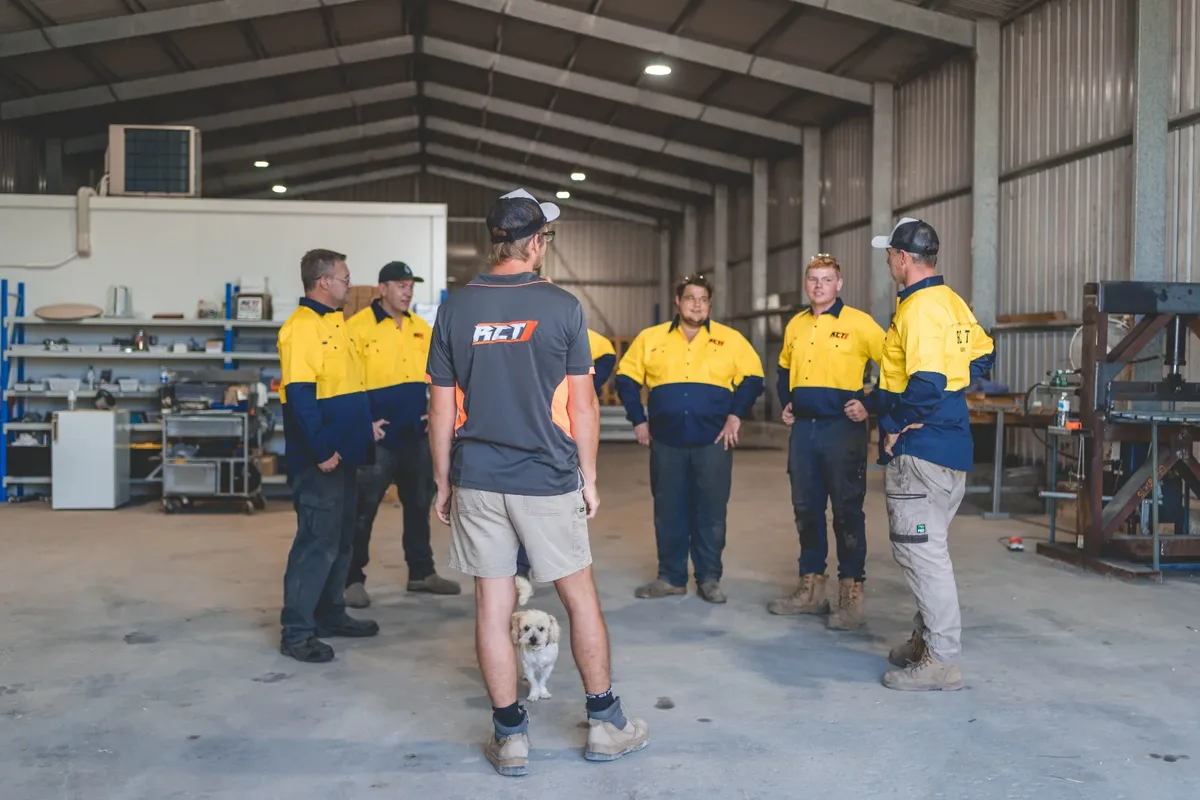 The Rivercity Trailers team gathered in the workshop